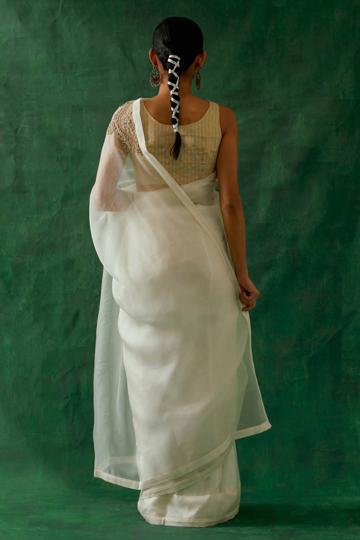 Off White Embroidered Saree Set