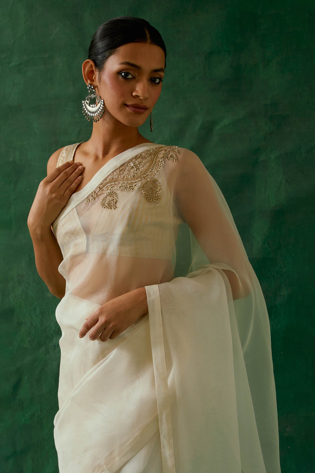 Off White Embroidered Saree Set