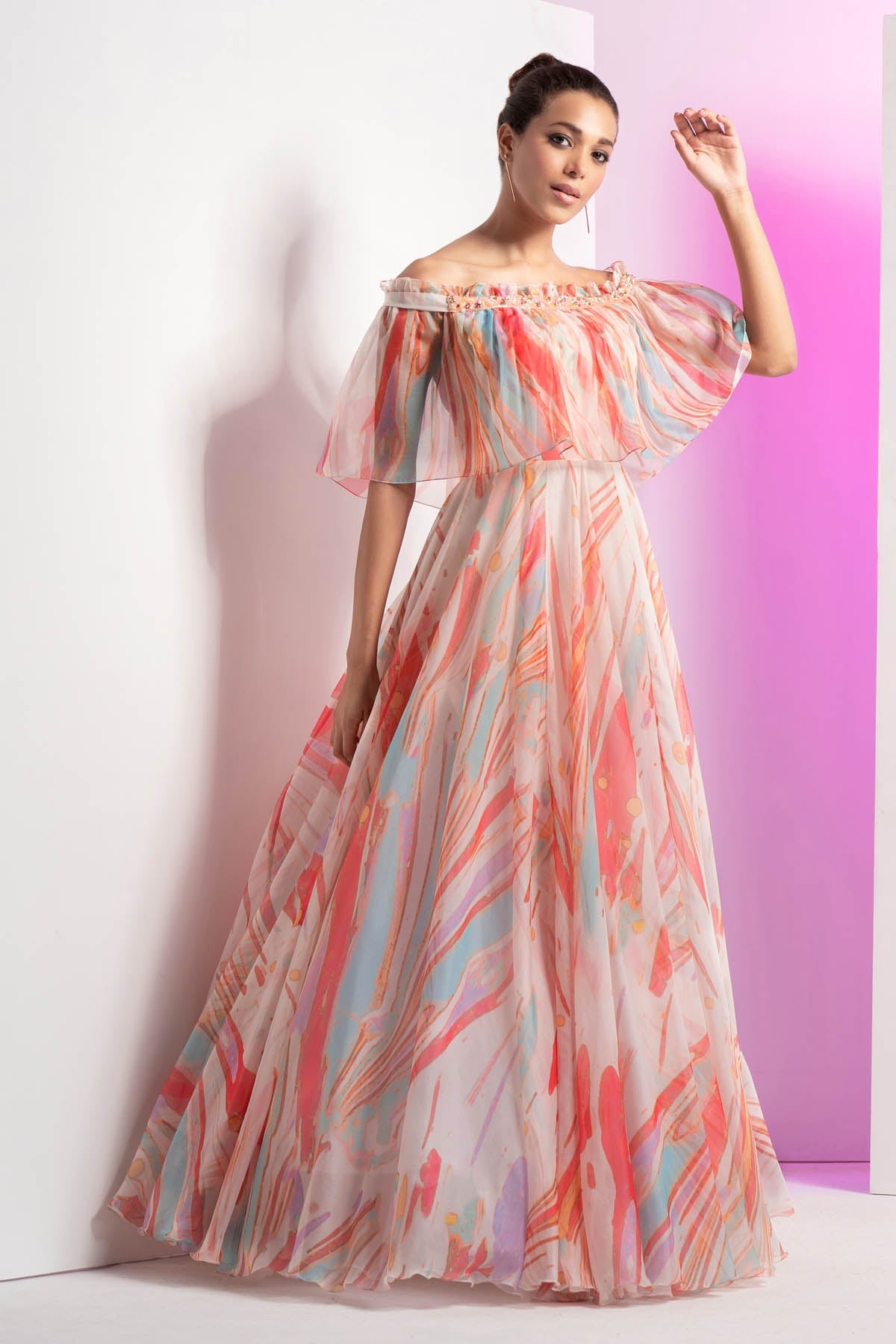 Buy Off Shoulder Organza Gown by Mandira Wirk