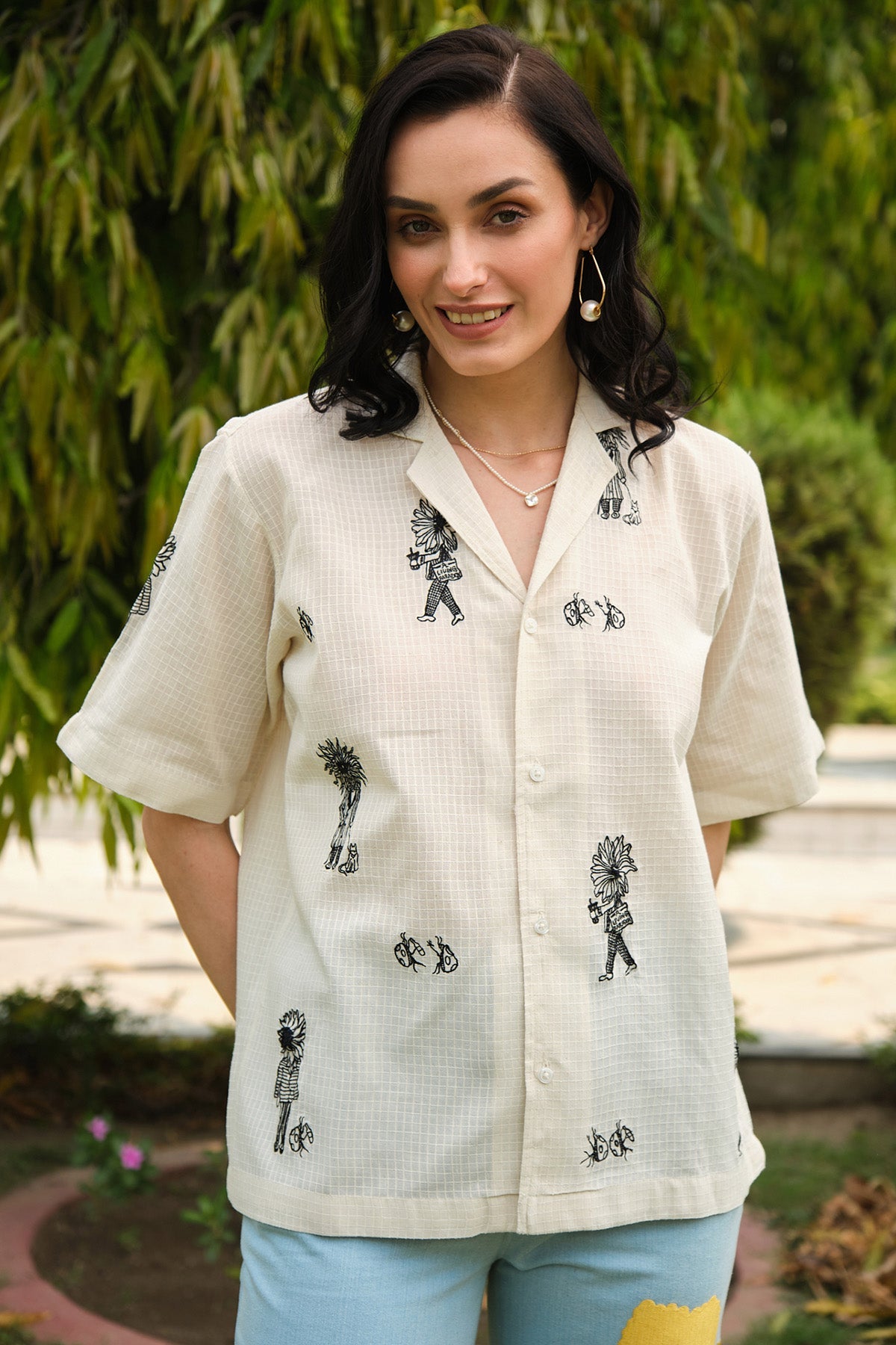 Buy Off White & Black Cotton Shirt for Women by 97 Motifs Designer online available at scrollnshops