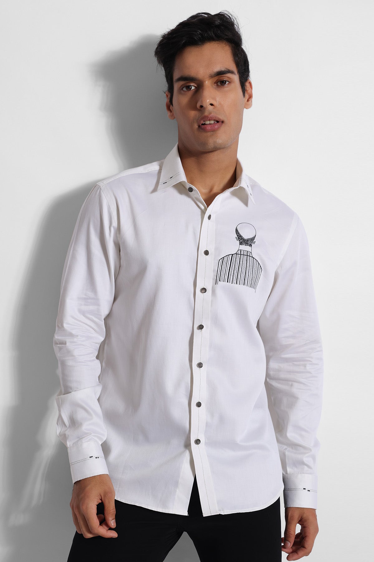 Off White Cotton Barcode Shirt