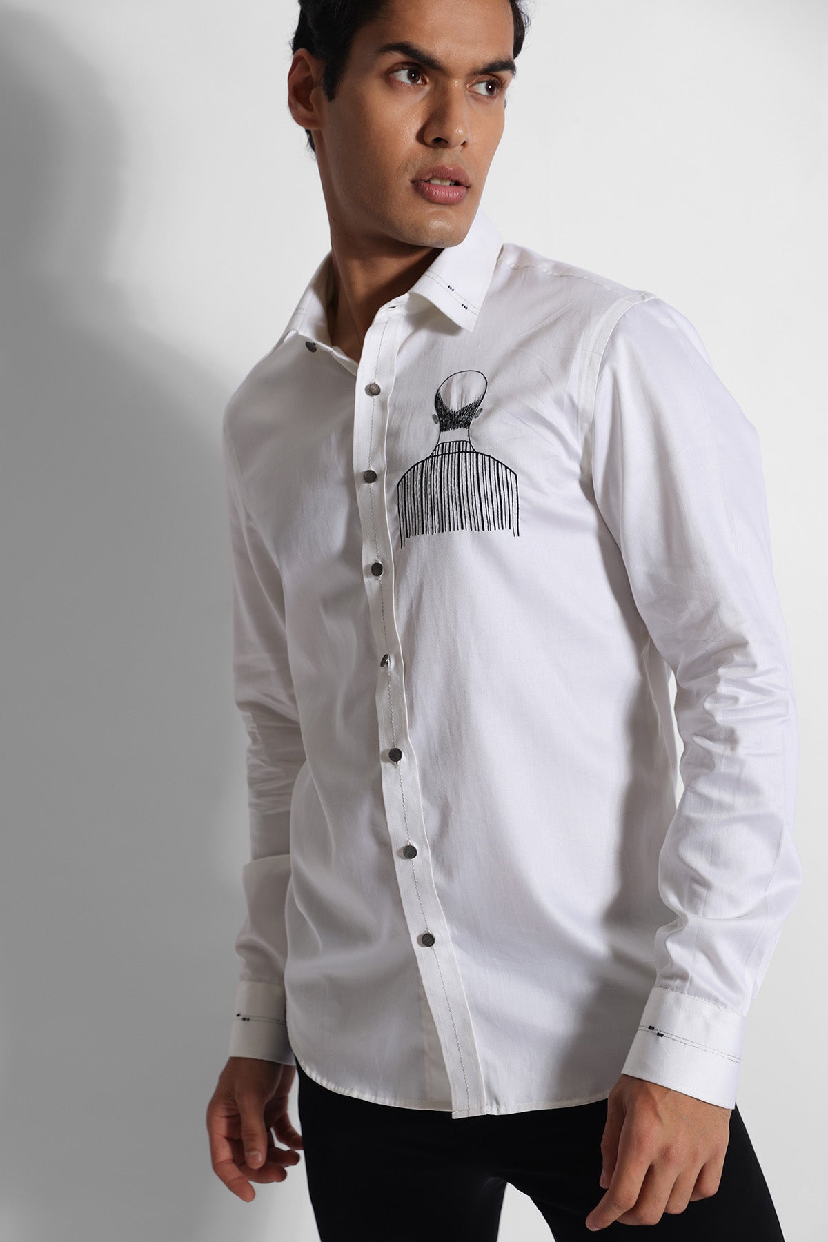 Off White Cotton Barcode Shirt