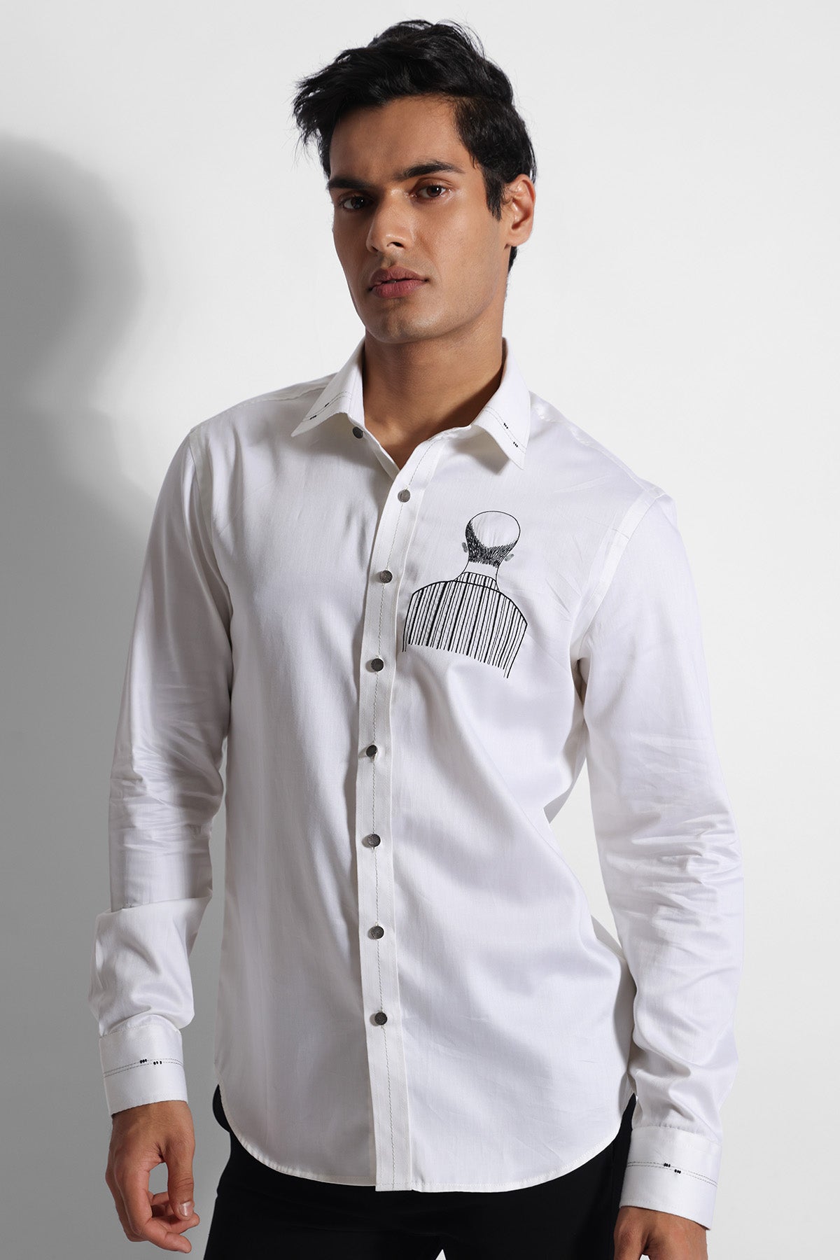 Buy Off White Cotton Barcode Shirt for men by Paarsh Atelier online available at scrollnshops