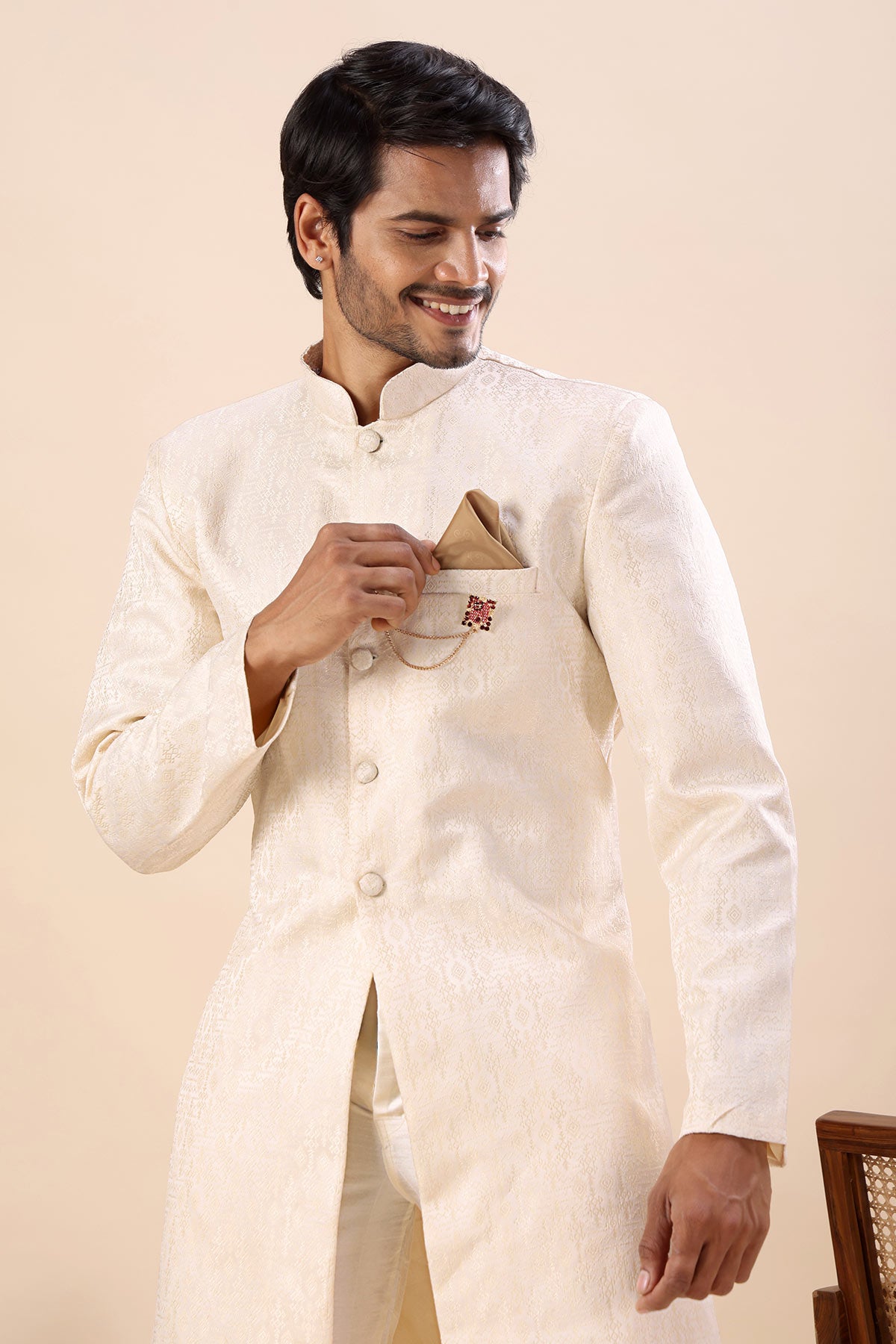 Off White Cotton Sherwani Set