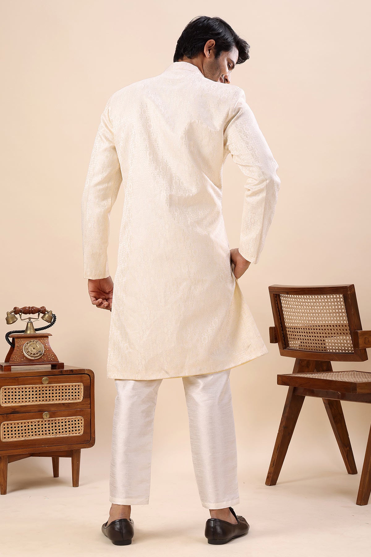 Off White Cotton Sherwani Set