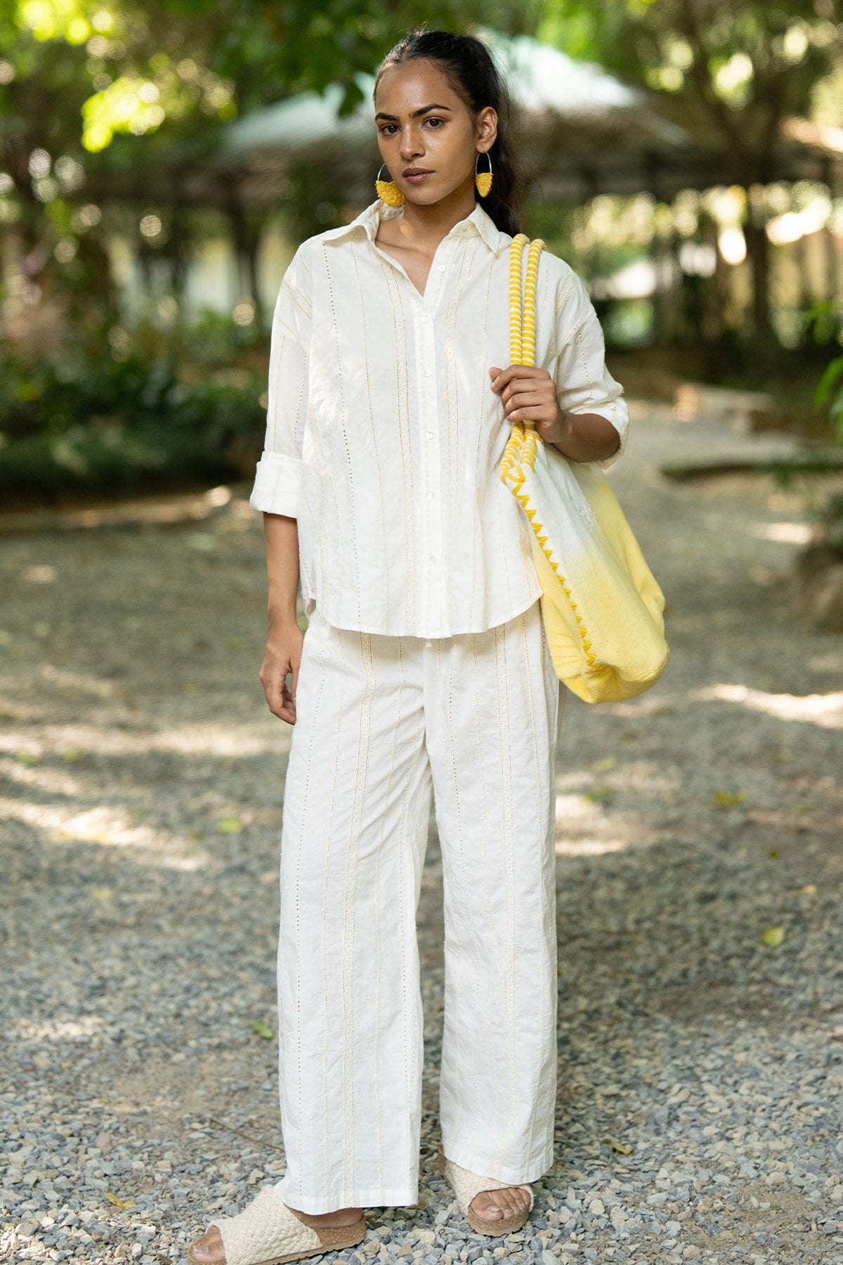 Off White Cotton Shiffli Pants