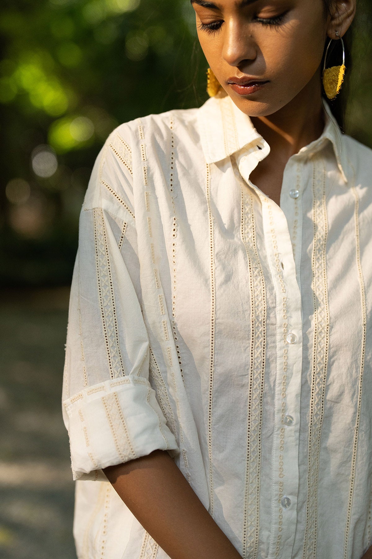 Off White Cotton Shiffli Shirt