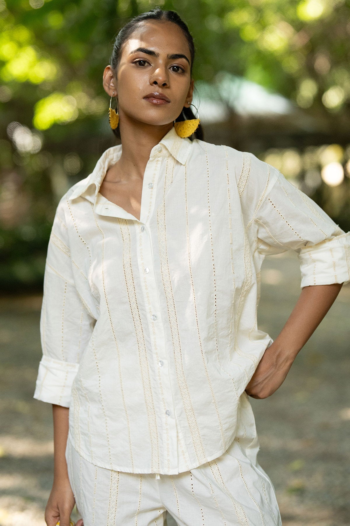 Buy Off White Cotton Shiffli Shirt for women by Beachbum online available at scrollnshops