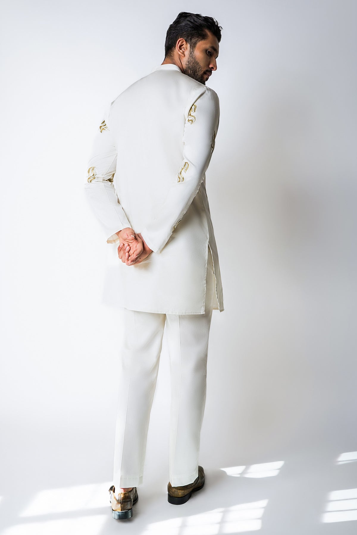 Off White Metallic Embroidered Kurta Set