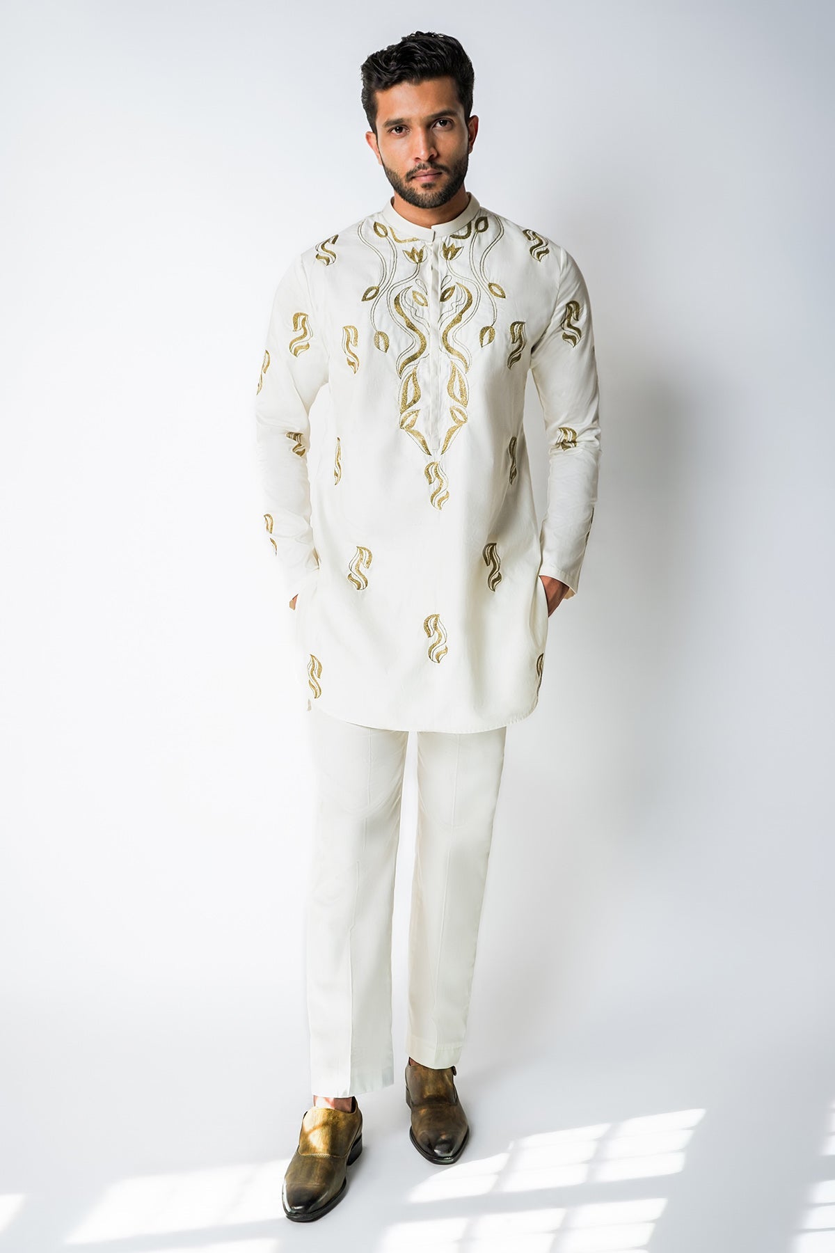 Buy Off White Embroidered Kurta Set for men by House of Sheriff online available at scrollnshops