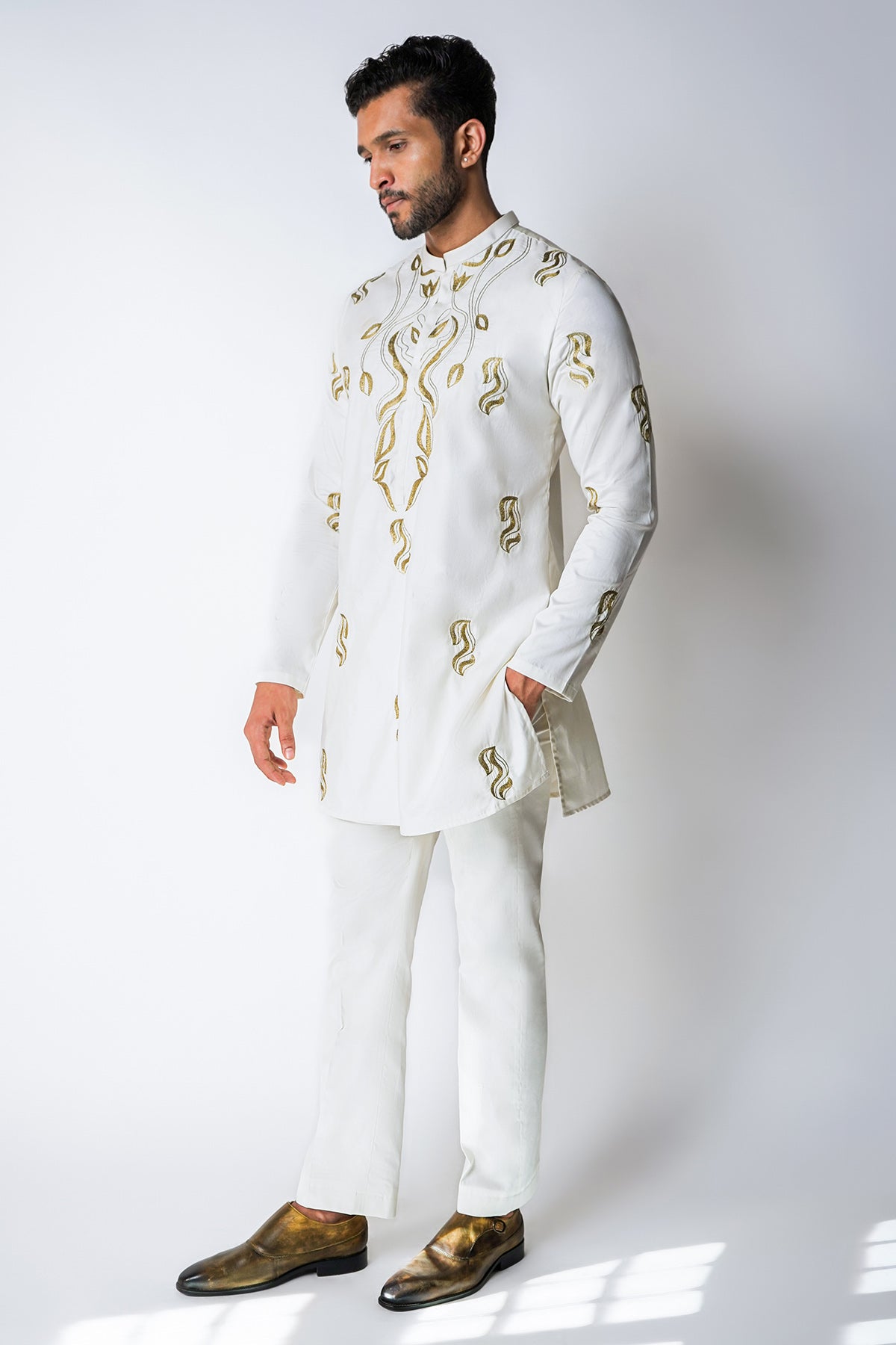 Off White Metallic Embroidered Kurta Set