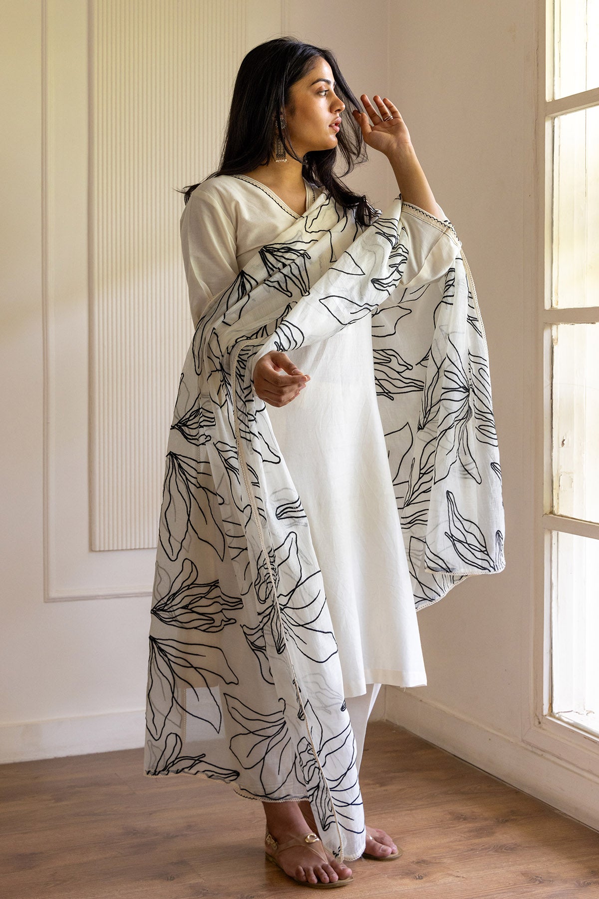 Buy Off White Embroidery Kurta Set for women by The Hemming Bird online available at scrollnshops