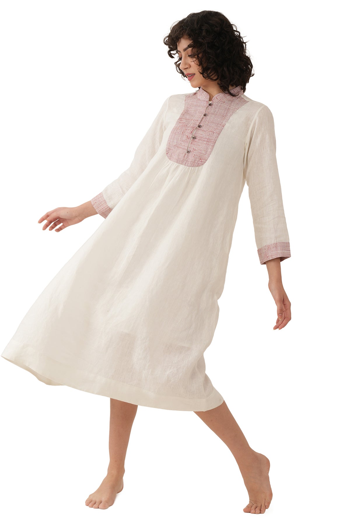 Off White Embroidery Midi Dress