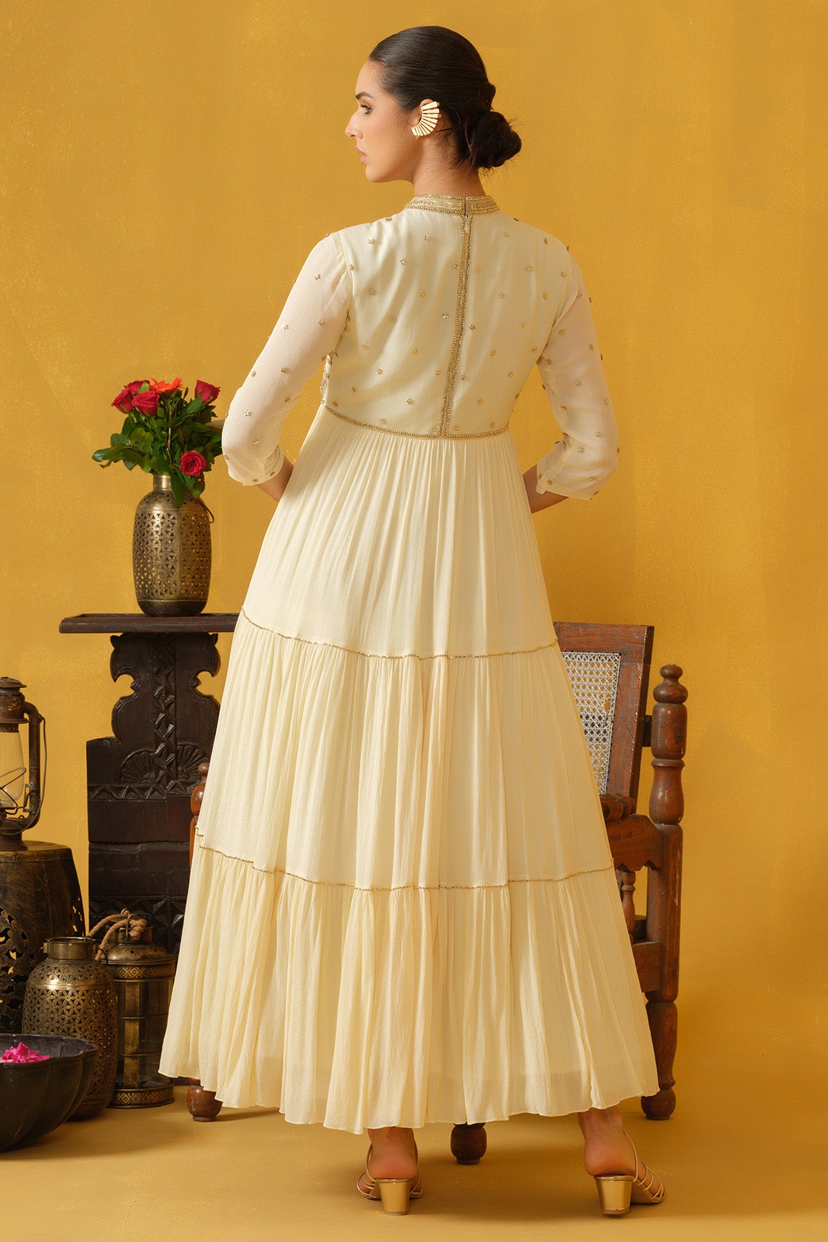 Off White Flower Sequins Dress