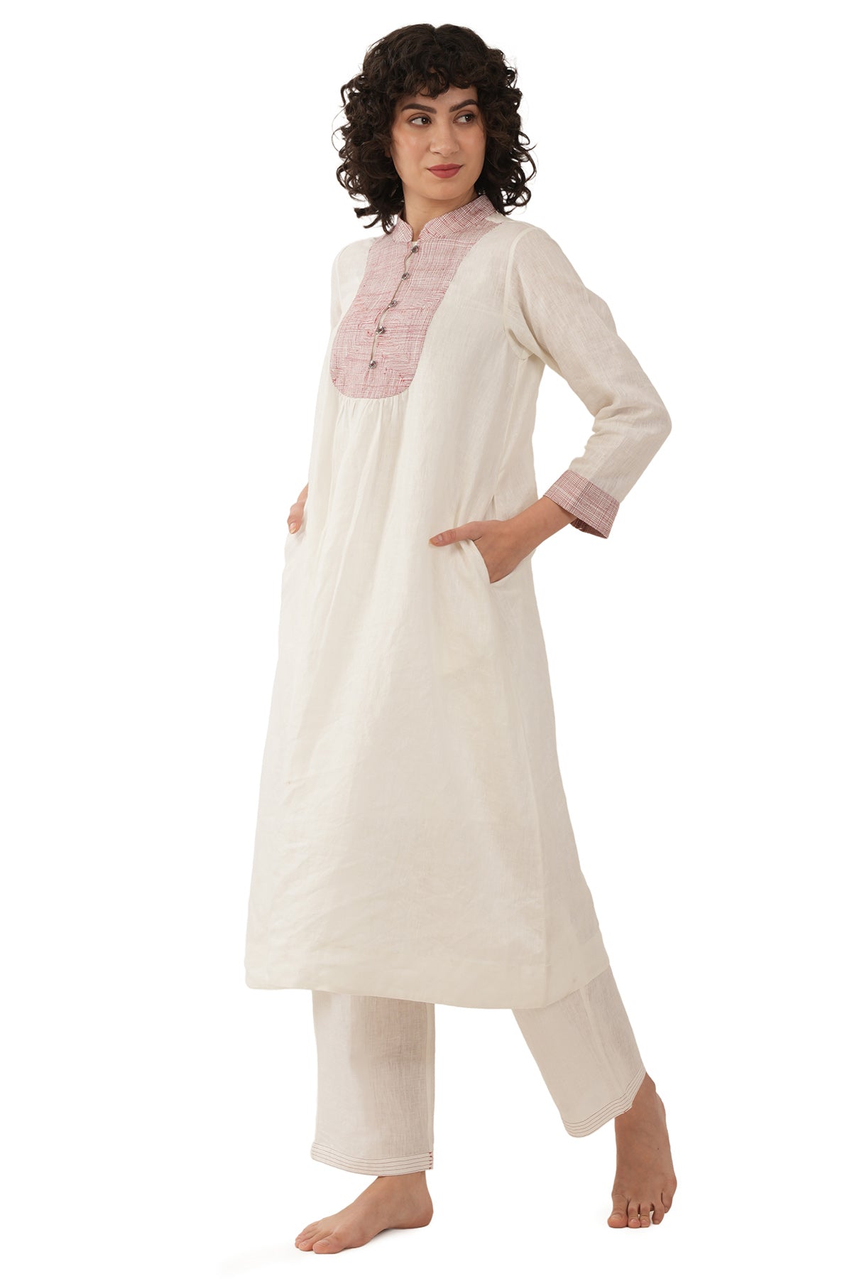 Off White Linen Kurta And Pants