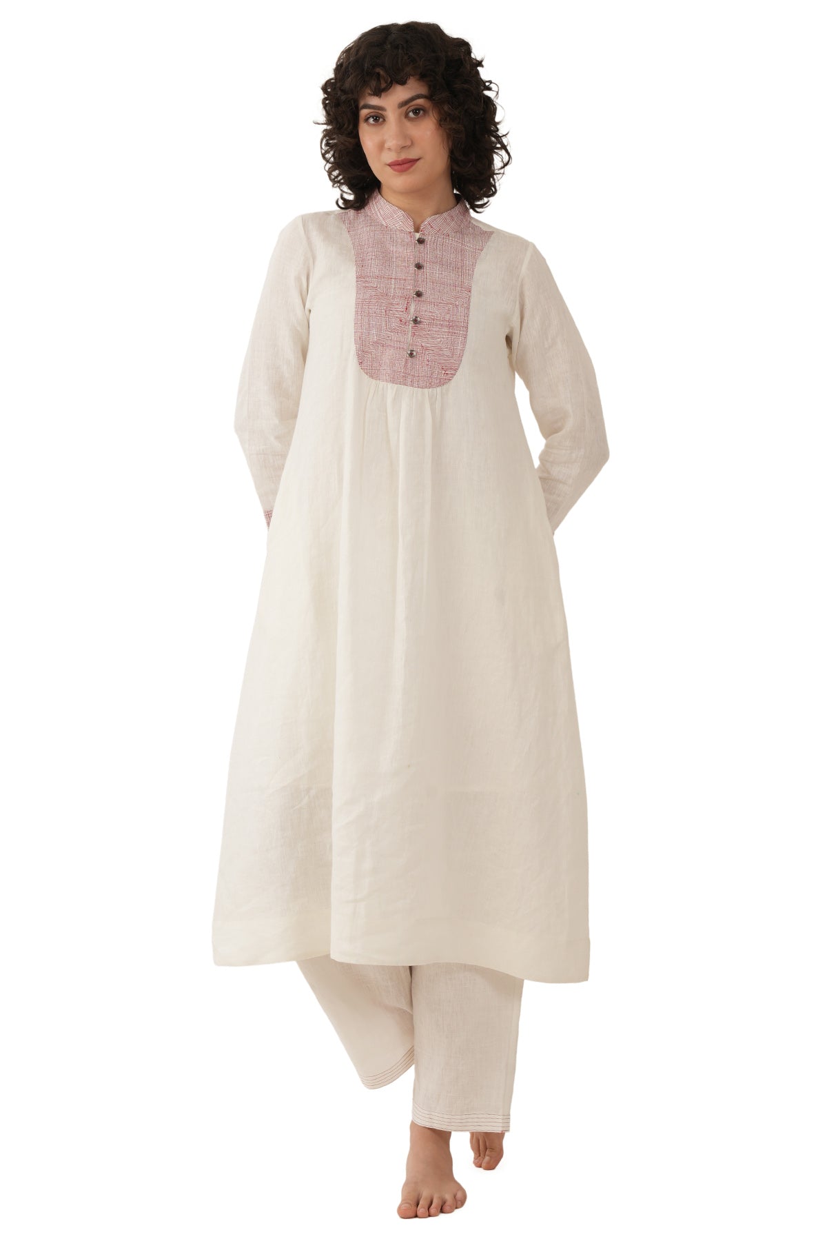 Buy Off White Linen Kurta And Pants for women by Khat Clothing online available at scrollnshops