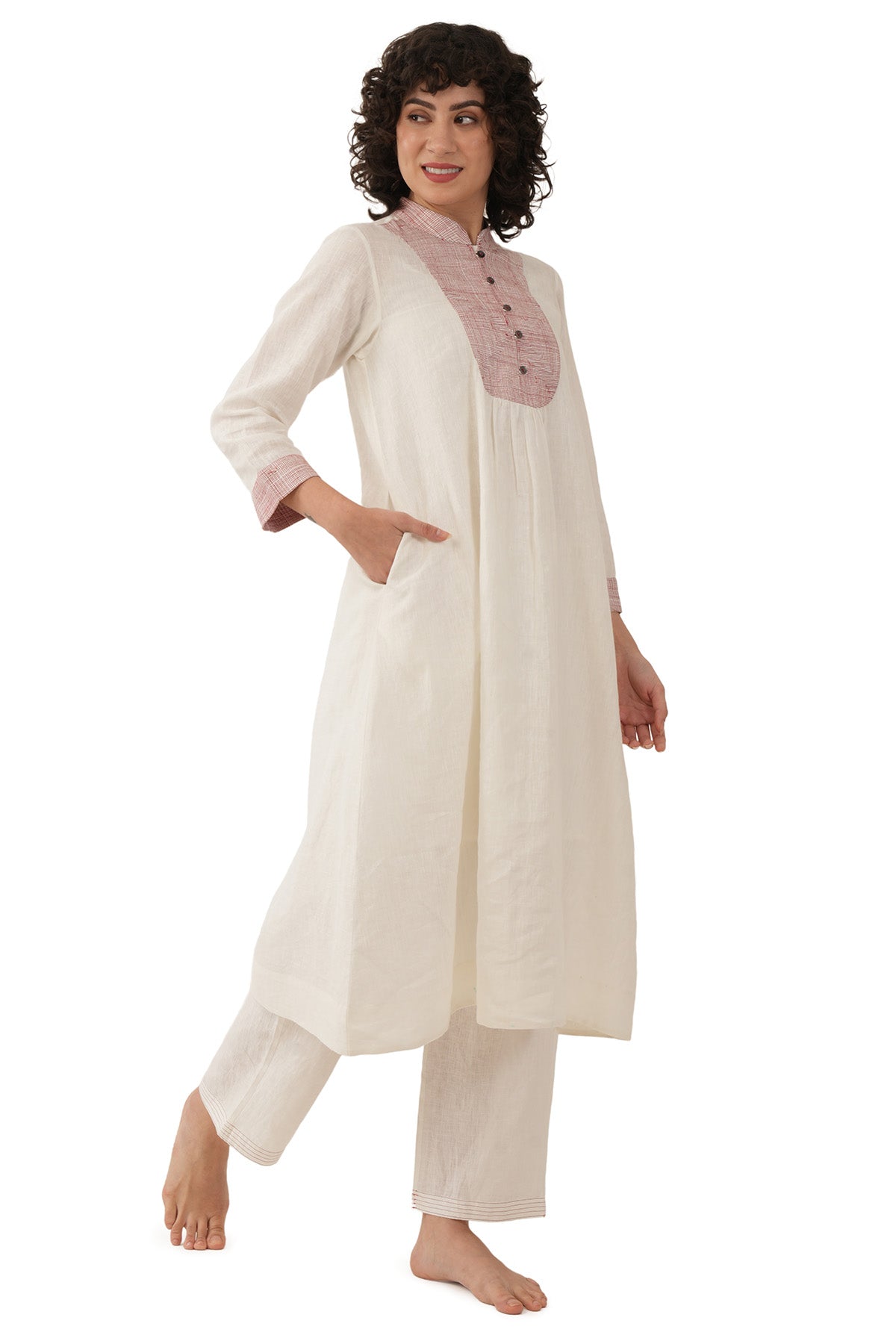 Off White Linen Kurta And Pants