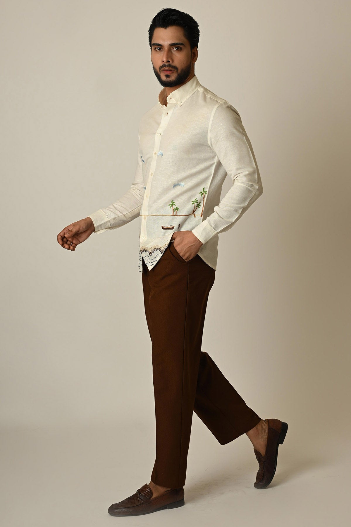 Off White Linen Thread Shirt