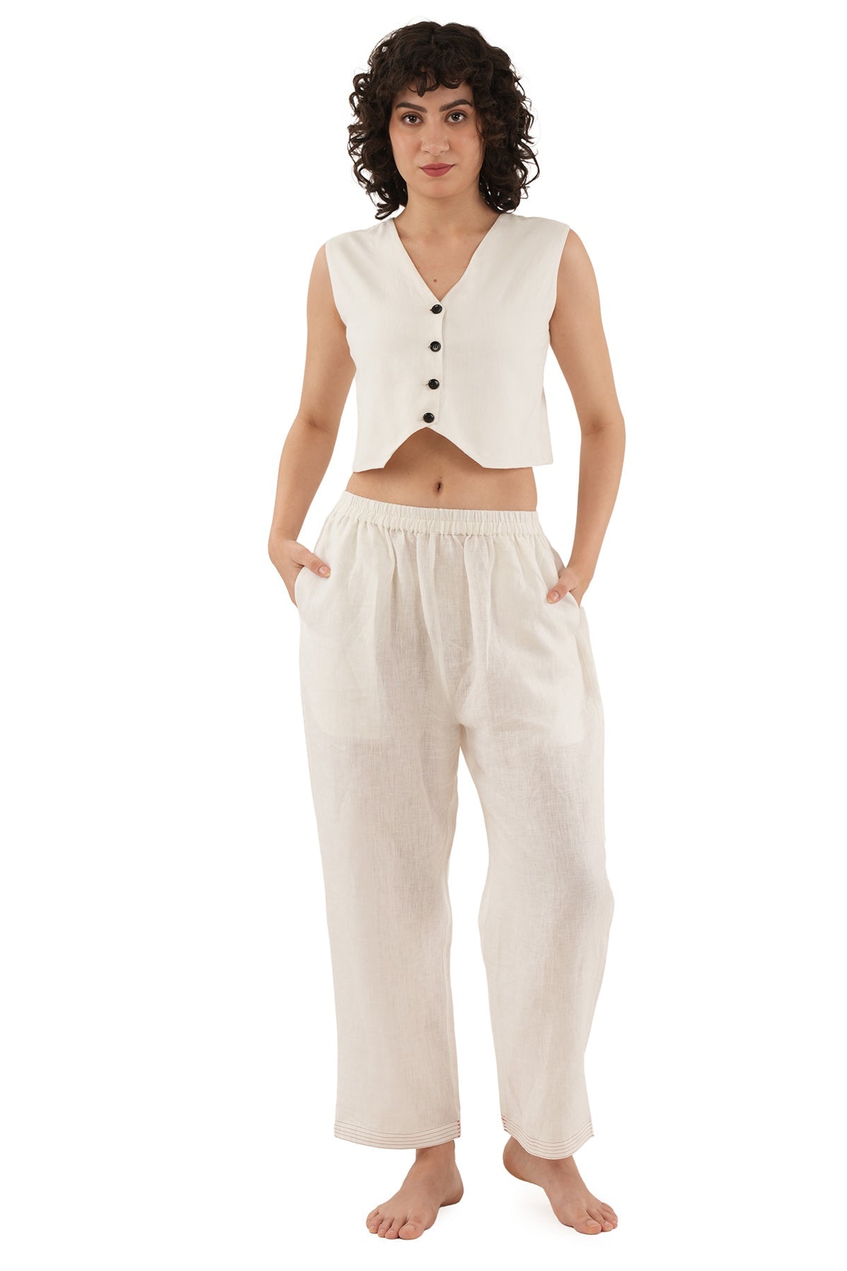 Buy Off White Linen Top And Pants for women by Khat Clothing online available at scrollnshops