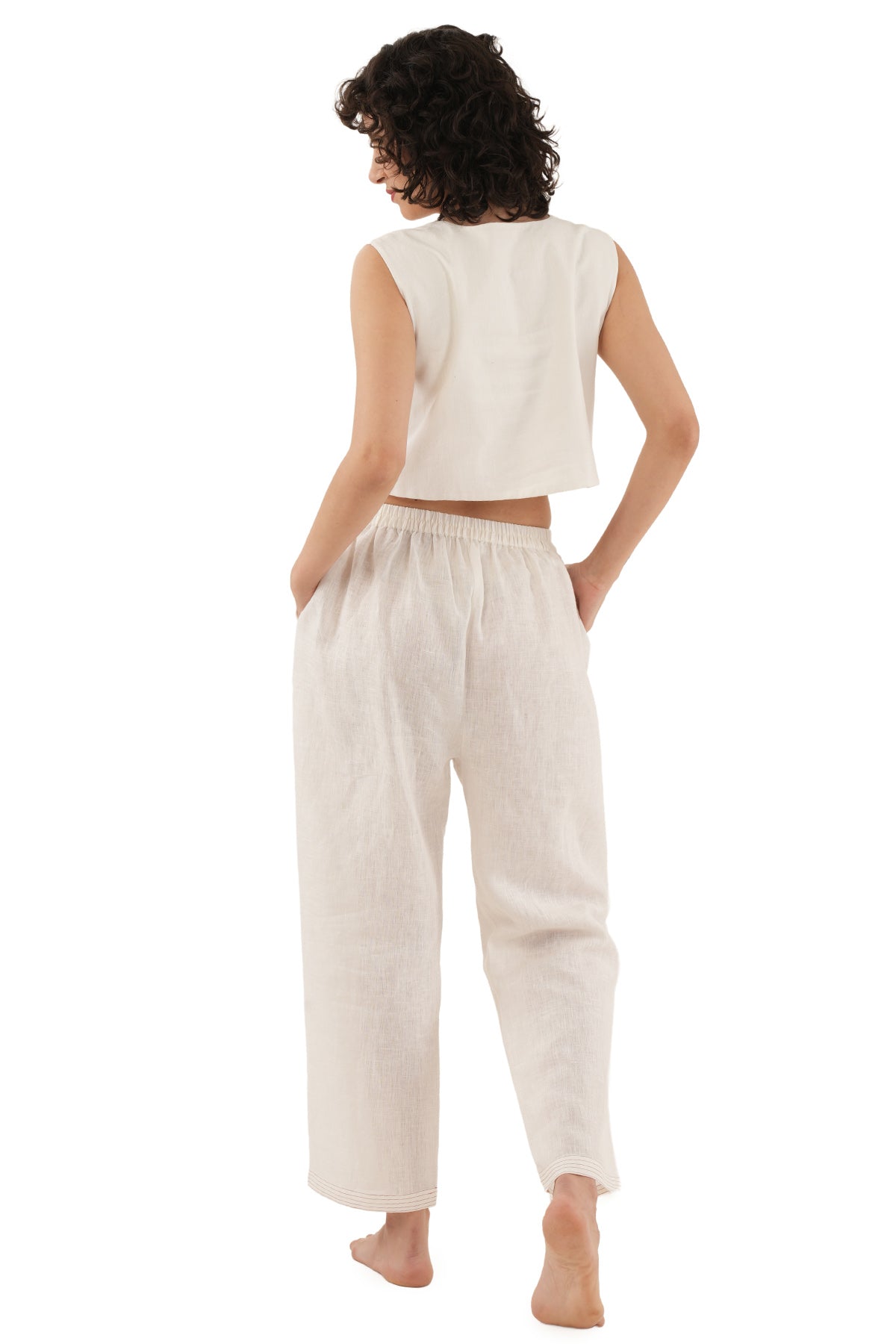 Off White Linen Top And Pants