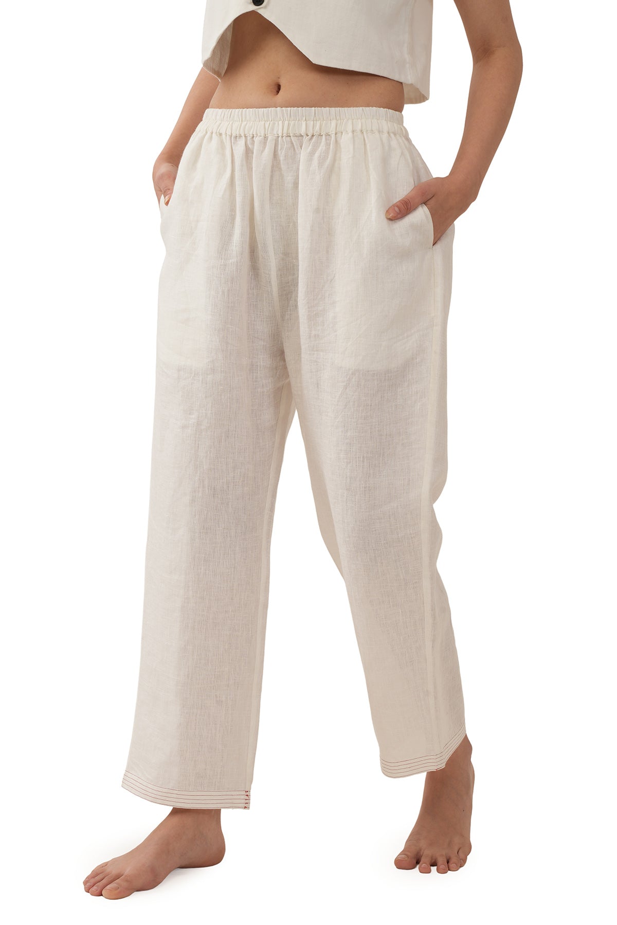 Off White Linen Top And Pants