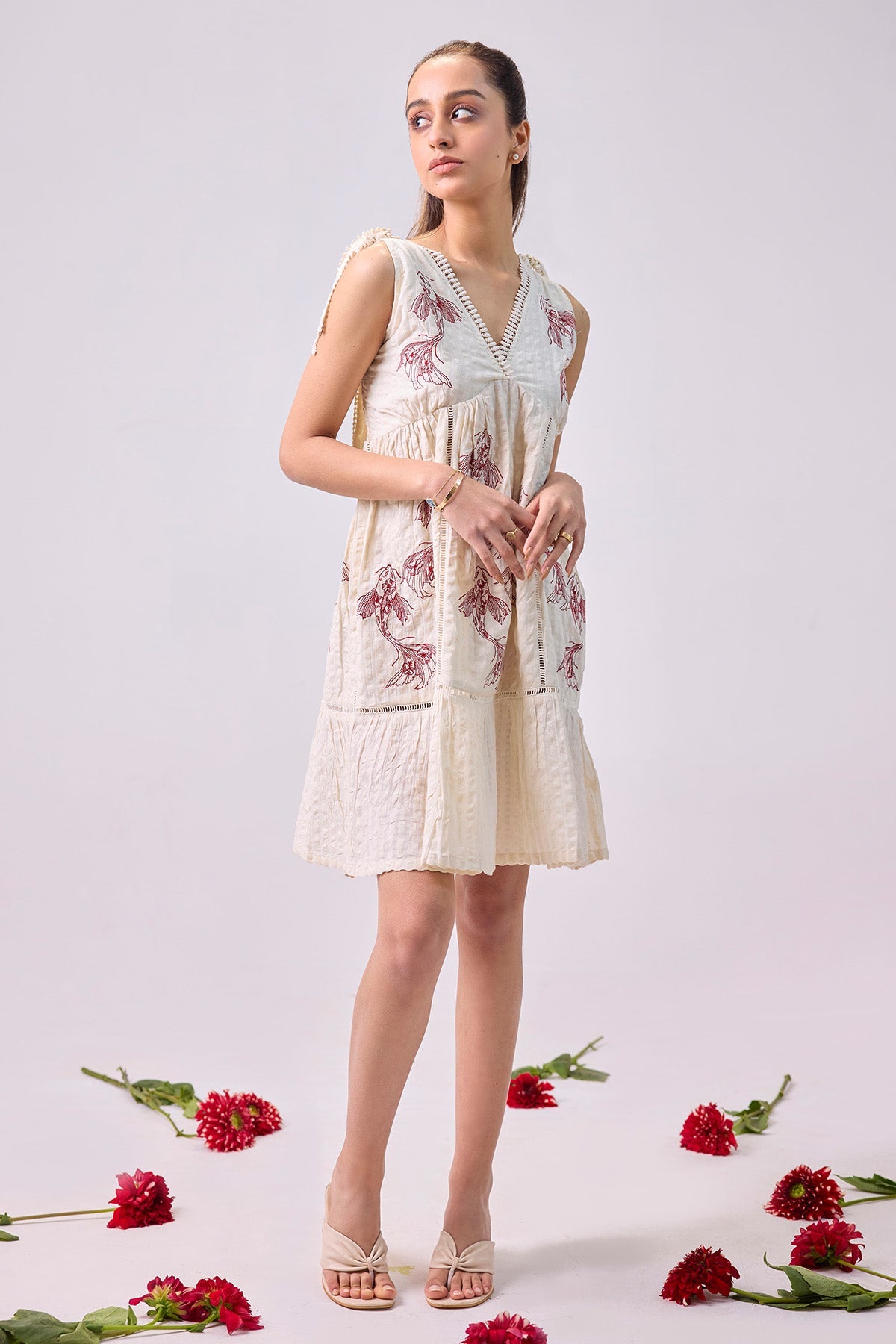 Buy Off White & Maroon Mini Dress for Women by 97 Motifs Designer online available at scrollnshops