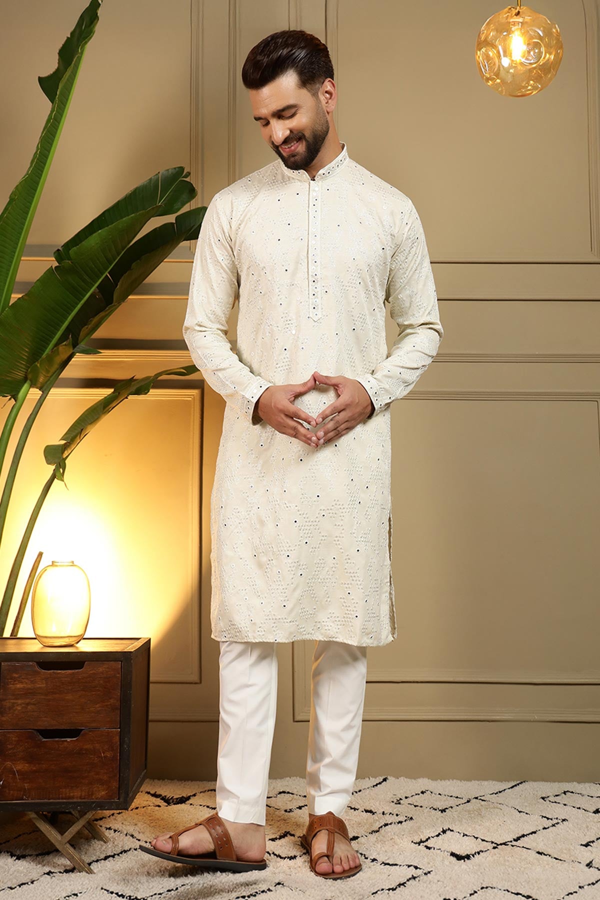 Off White Mirror Kurta & Pants