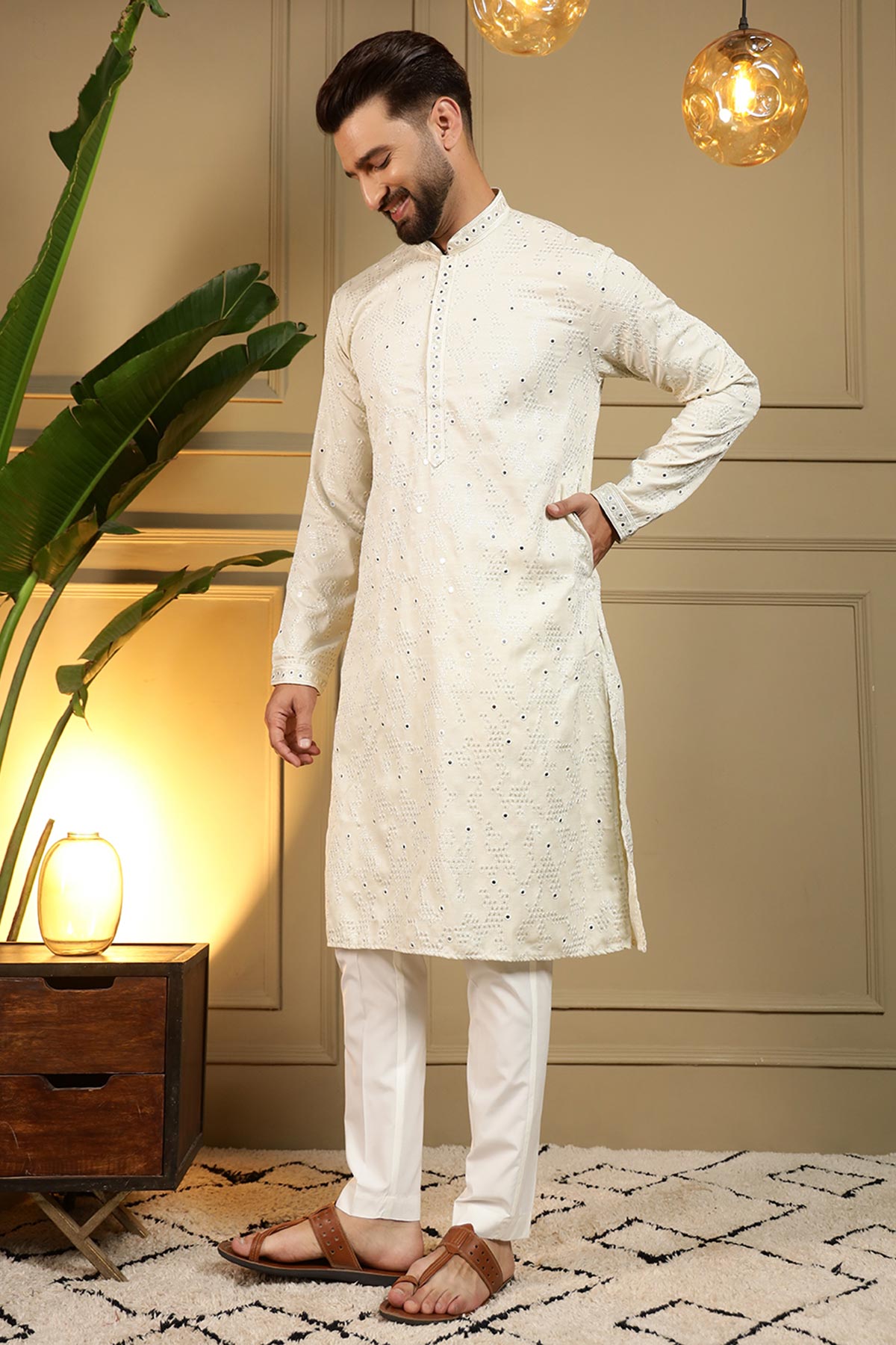 Off White Mirror Kurta & Pants
