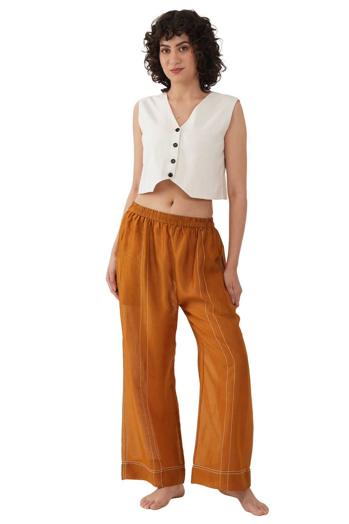 Buy Off White Rust Linen Fusion Set for women by Khat Clothing online available at scrollnshops