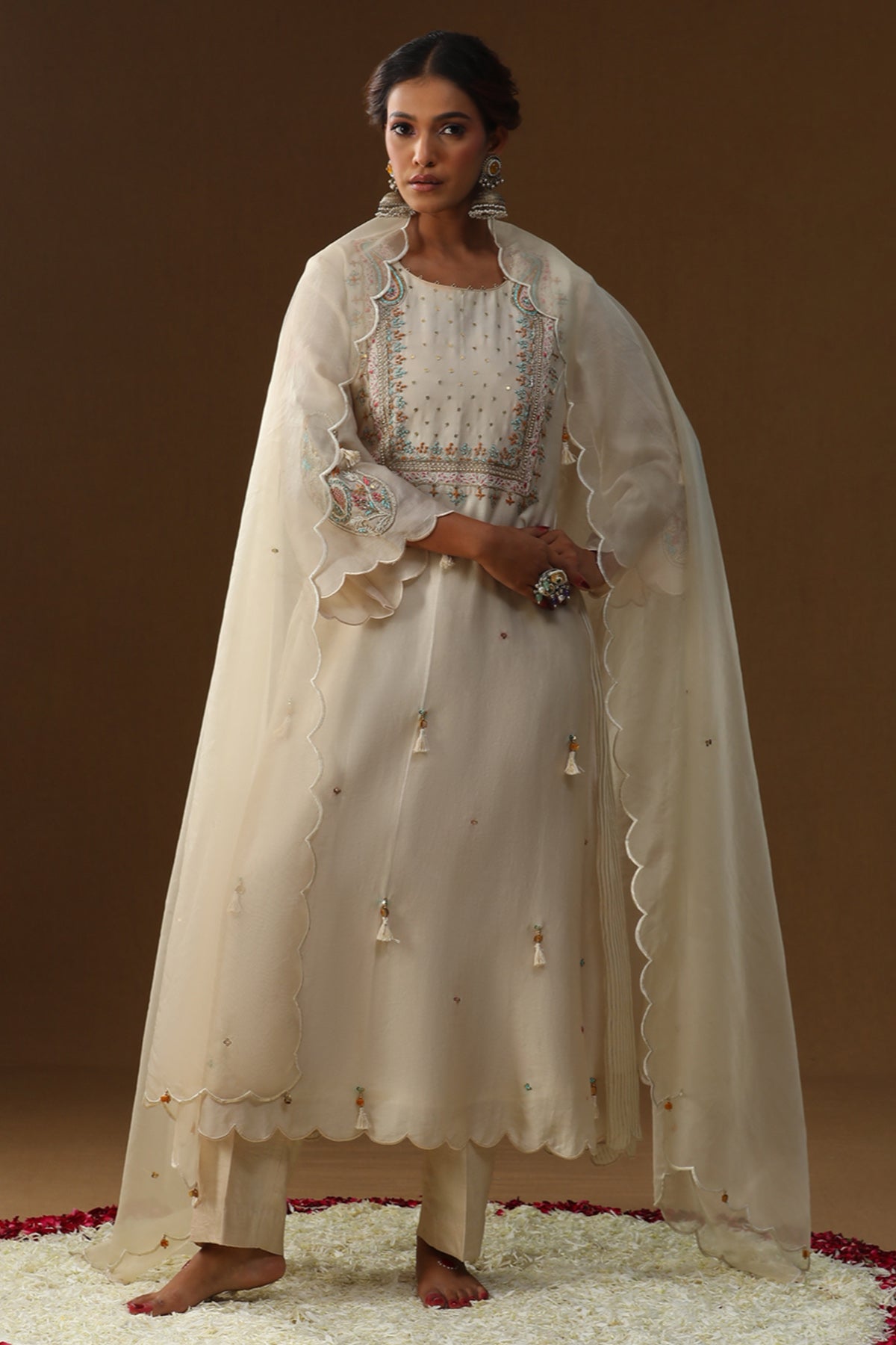 Buy Off White Sequins Zip Kurta Set for women by Arpita Sulakshana online available at scrollnshops