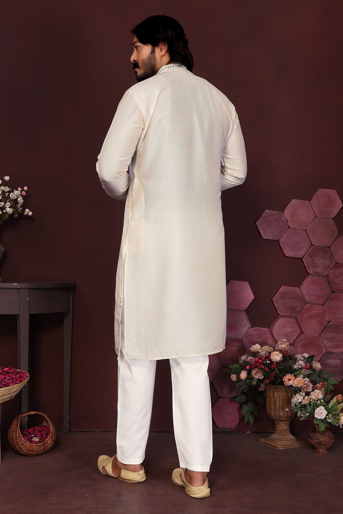Off White Silk Mirror Kurta Set
