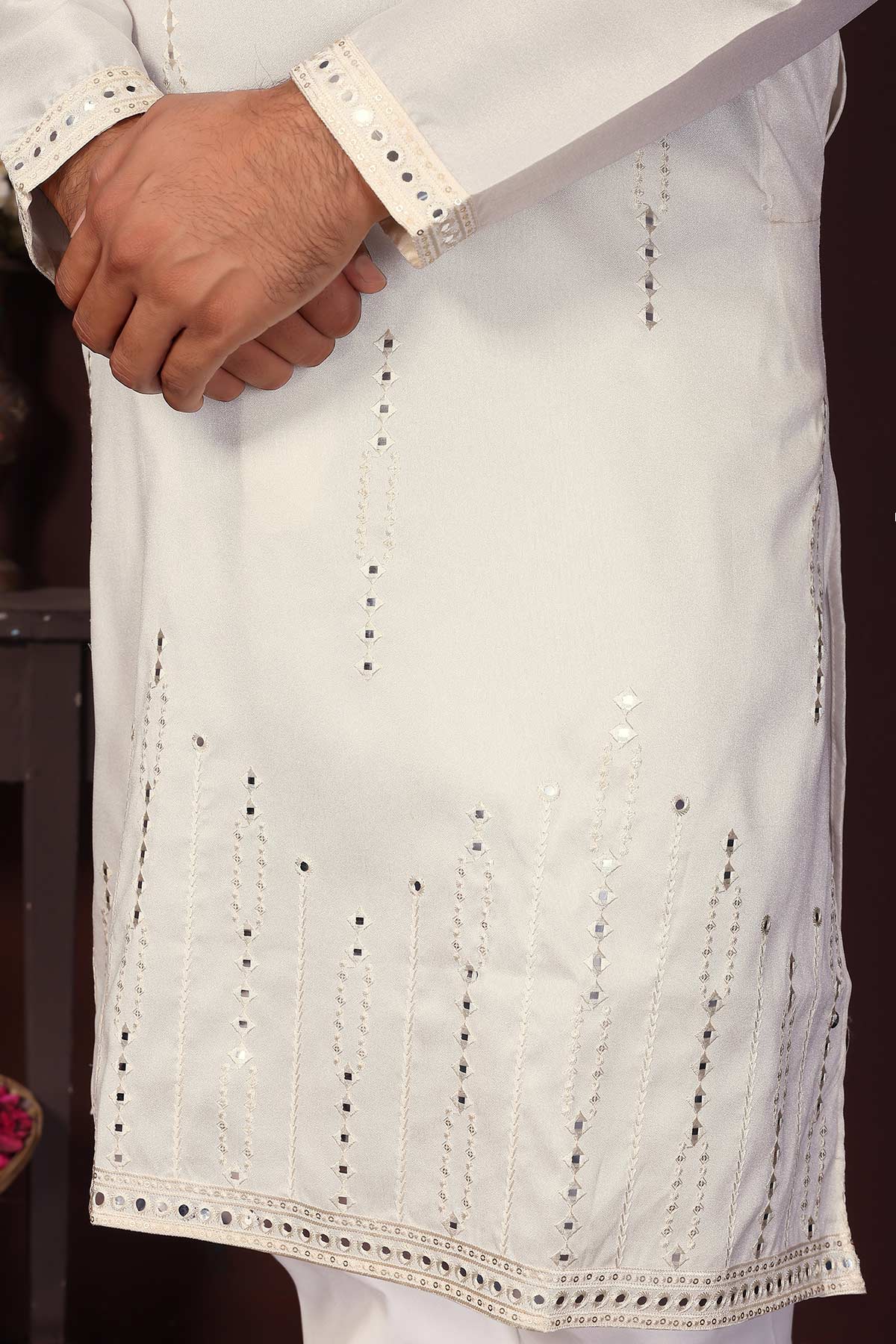 Off White Silk Mirror Kurta Set