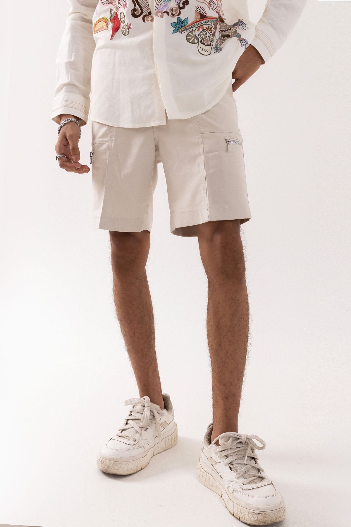Buy Off White Tailored Fit Shorts for men by Paarsh Atelier online available at scrollnshops