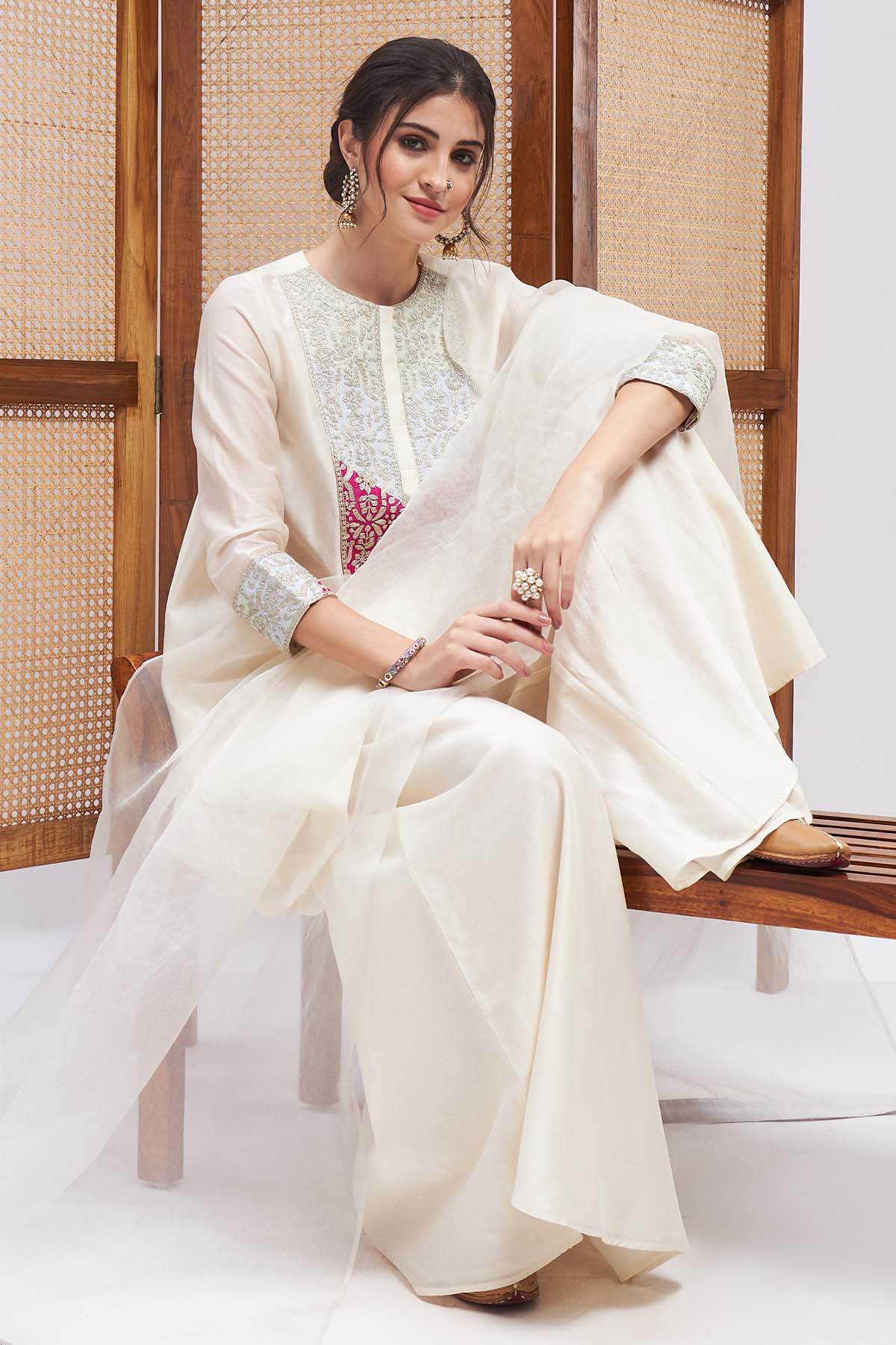 Offwhite Chanderi Zari Kurta Set