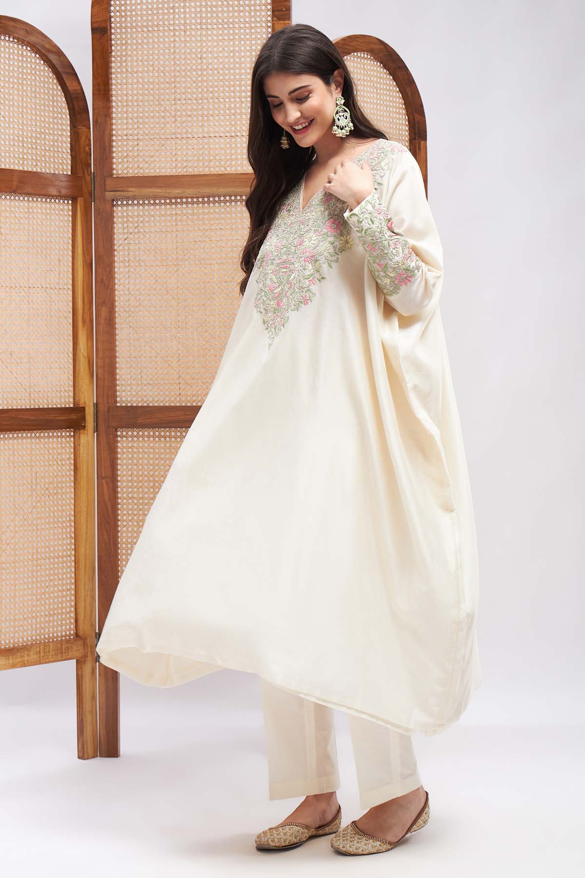 Offwhite Embroidered Kaftan Set