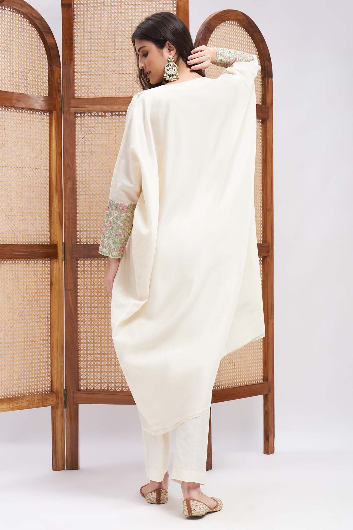 Offwhite Embroidered Kaftan Set