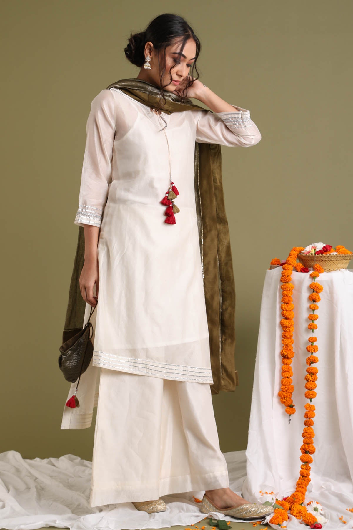 Offwhite Gota Chanderi Kurta Set