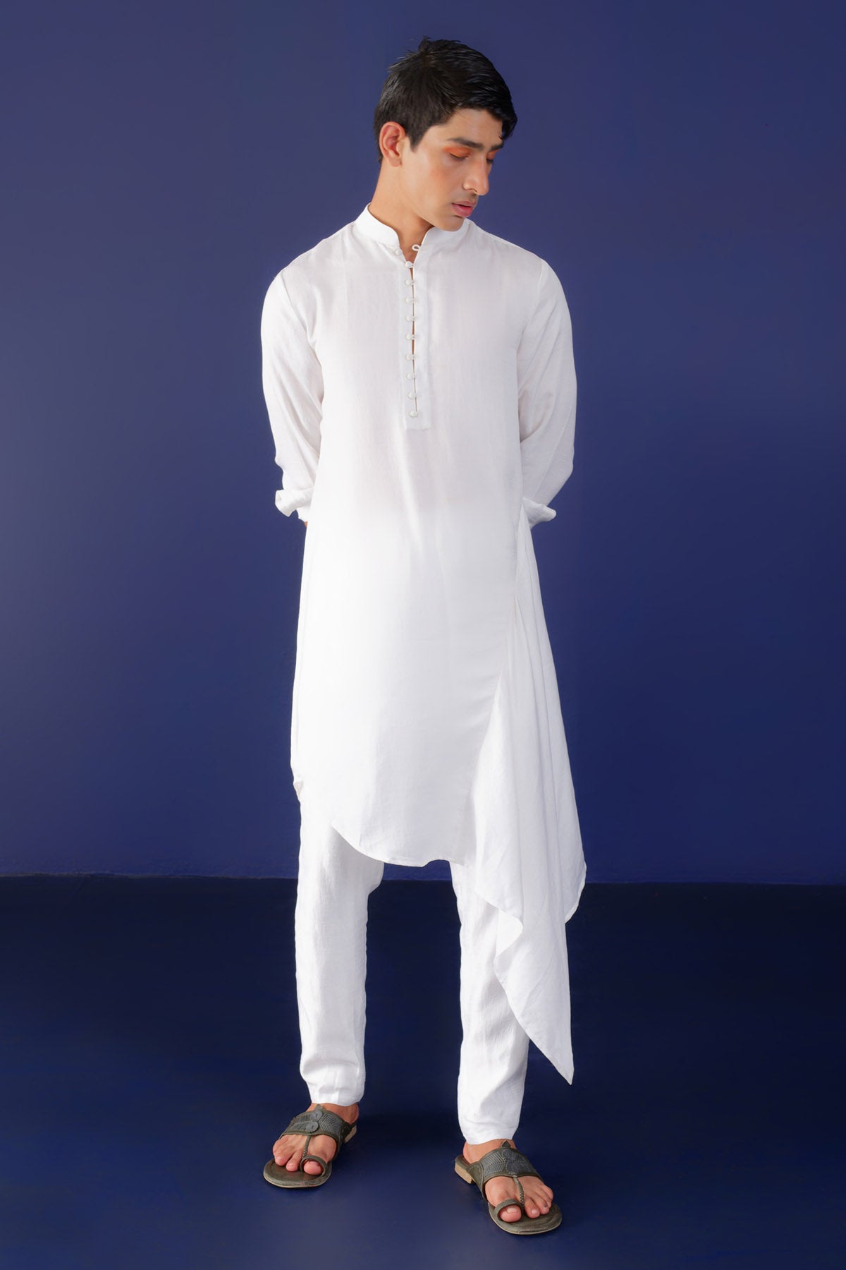 Offwhite Raw Silk Drape Kurta Set