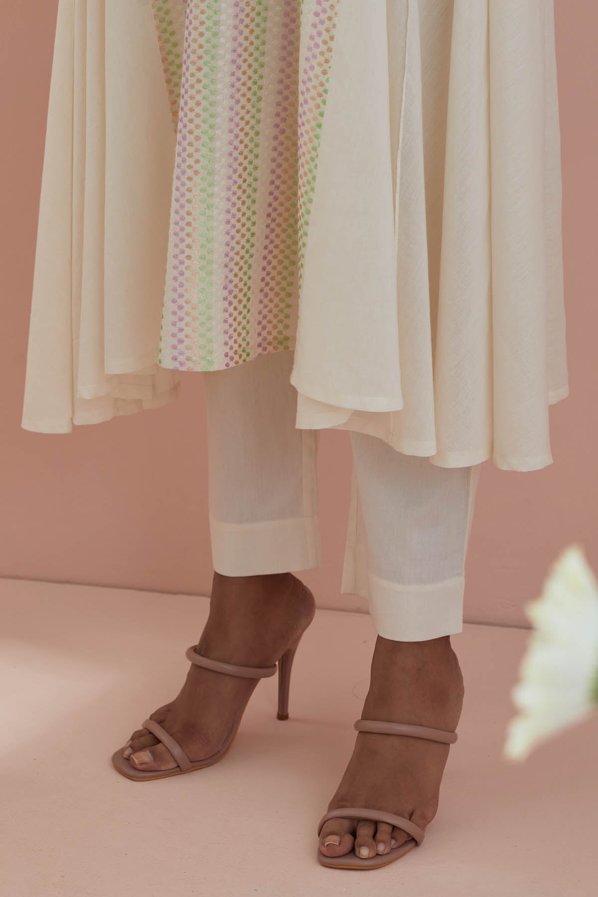 Offwhite Asymmetric Anarkali Set