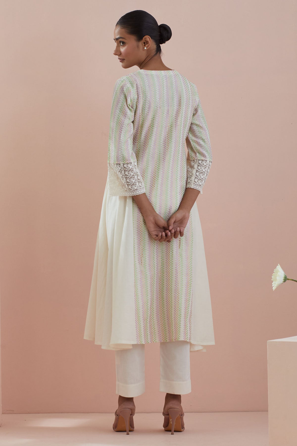 Offwhite Asymmetric Anarkali Set