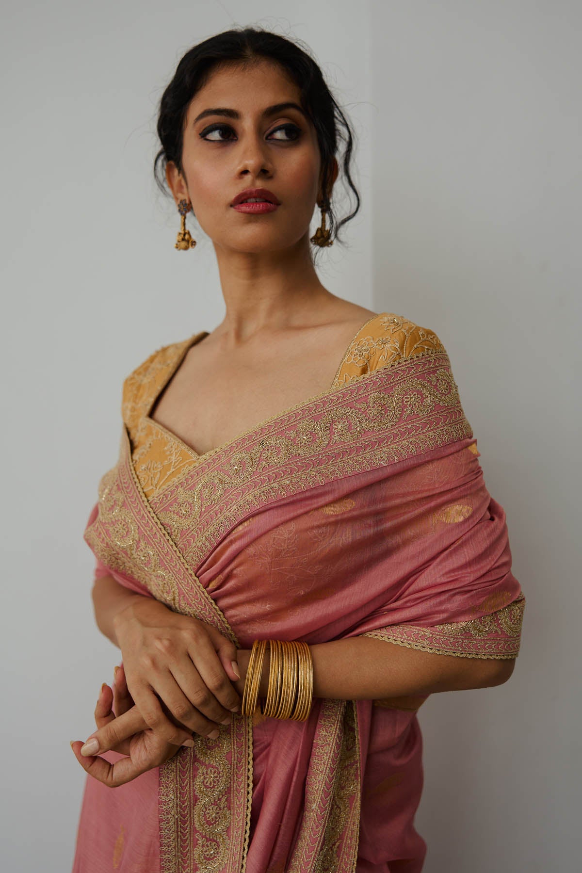 Old Rose Dori Embroidered Saree Set