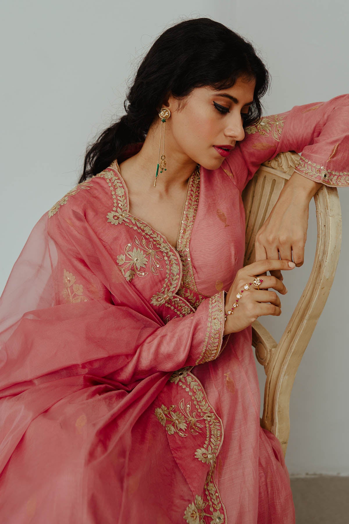 Old Rose Embroidered Anarkali Set