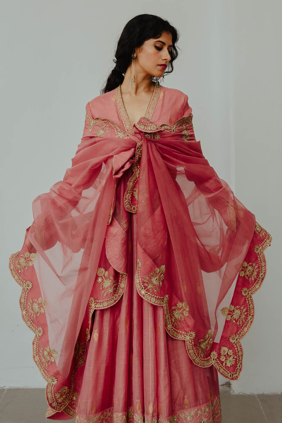 Old Rose Embroidered Anarkali Set