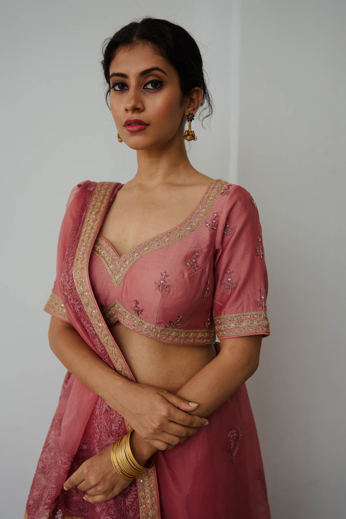 Old Rose Embroidered Saree Set