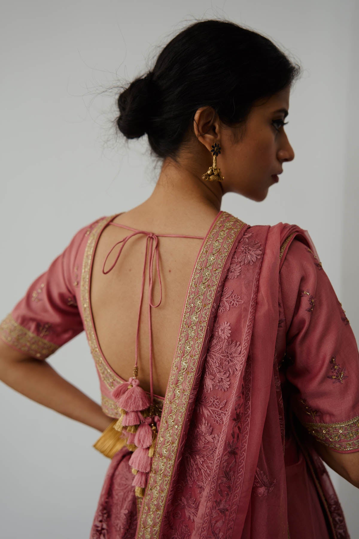 Old Rose Embroidered Saree Set
