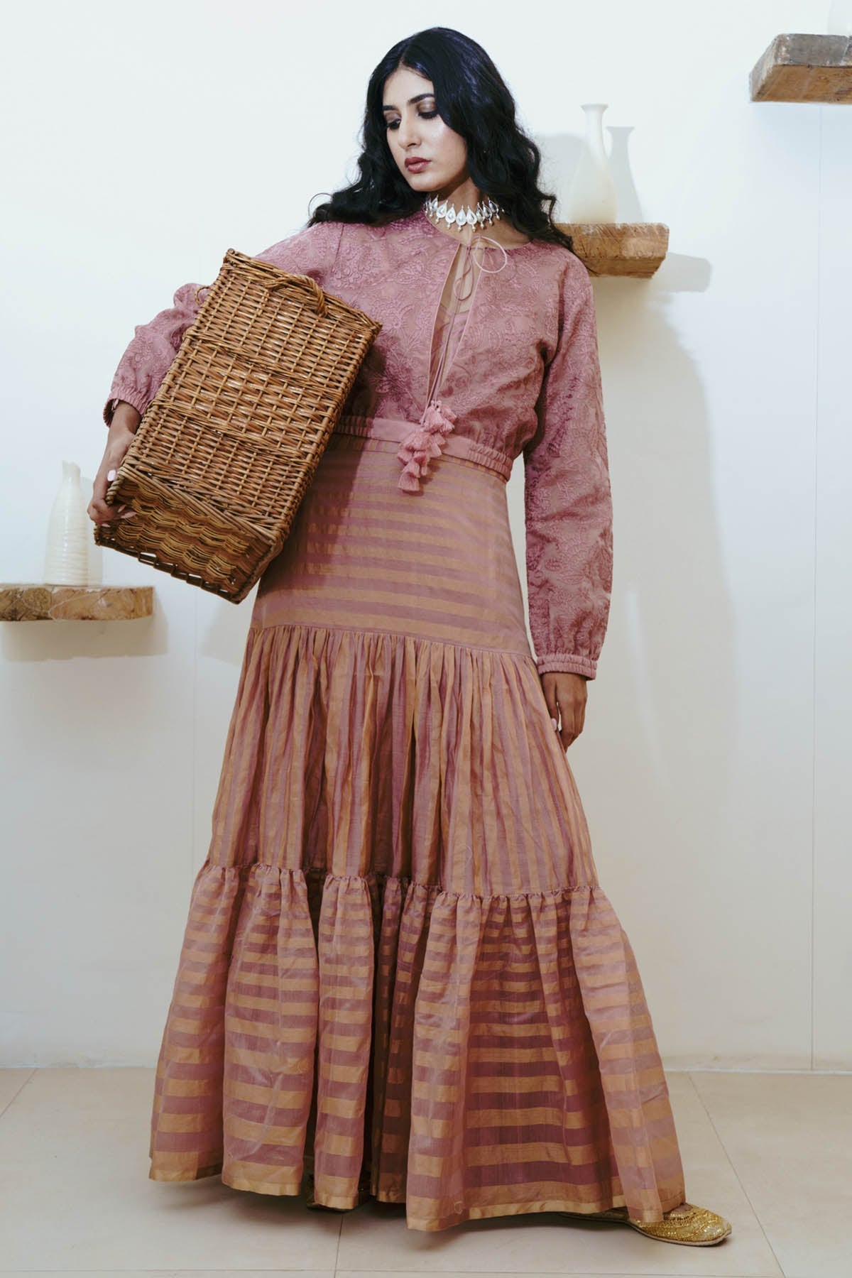Wabi Sabi Old Rose Anarkali & Jacket Set For Women available at ScrollnShops