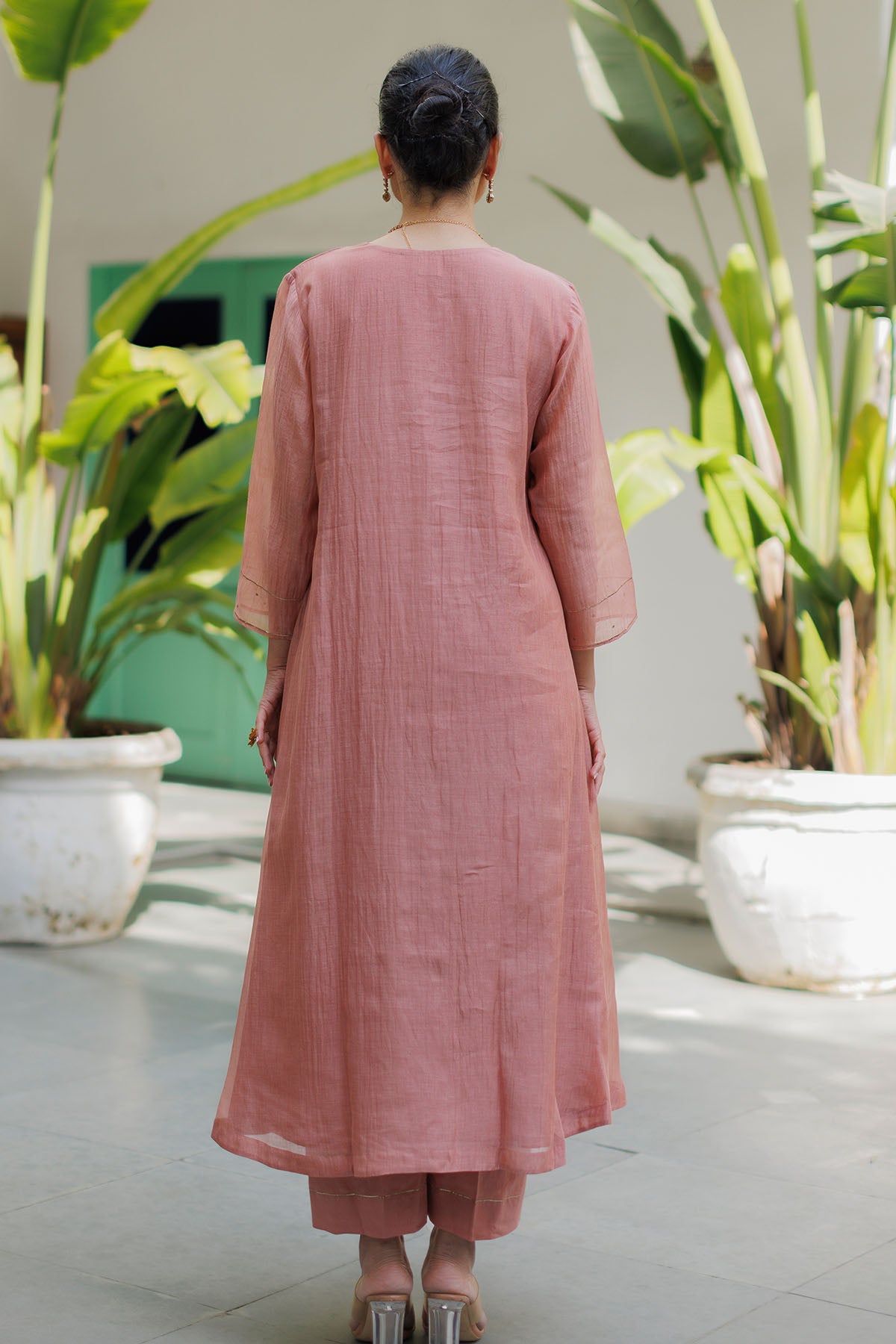 Old Rose Zari Detail Kurta Set