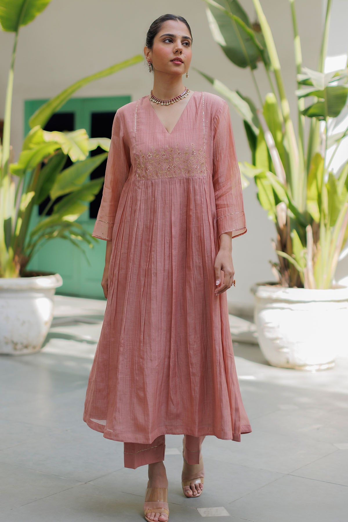 Old Rose Zari Detail Kurta Set