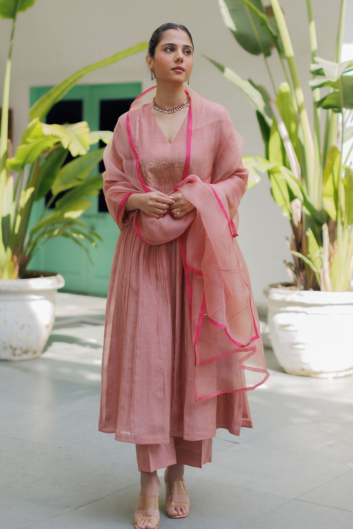 Buy Old Rose Zari Detail Kurta Set by Silpaa for women online at ScrollnShops