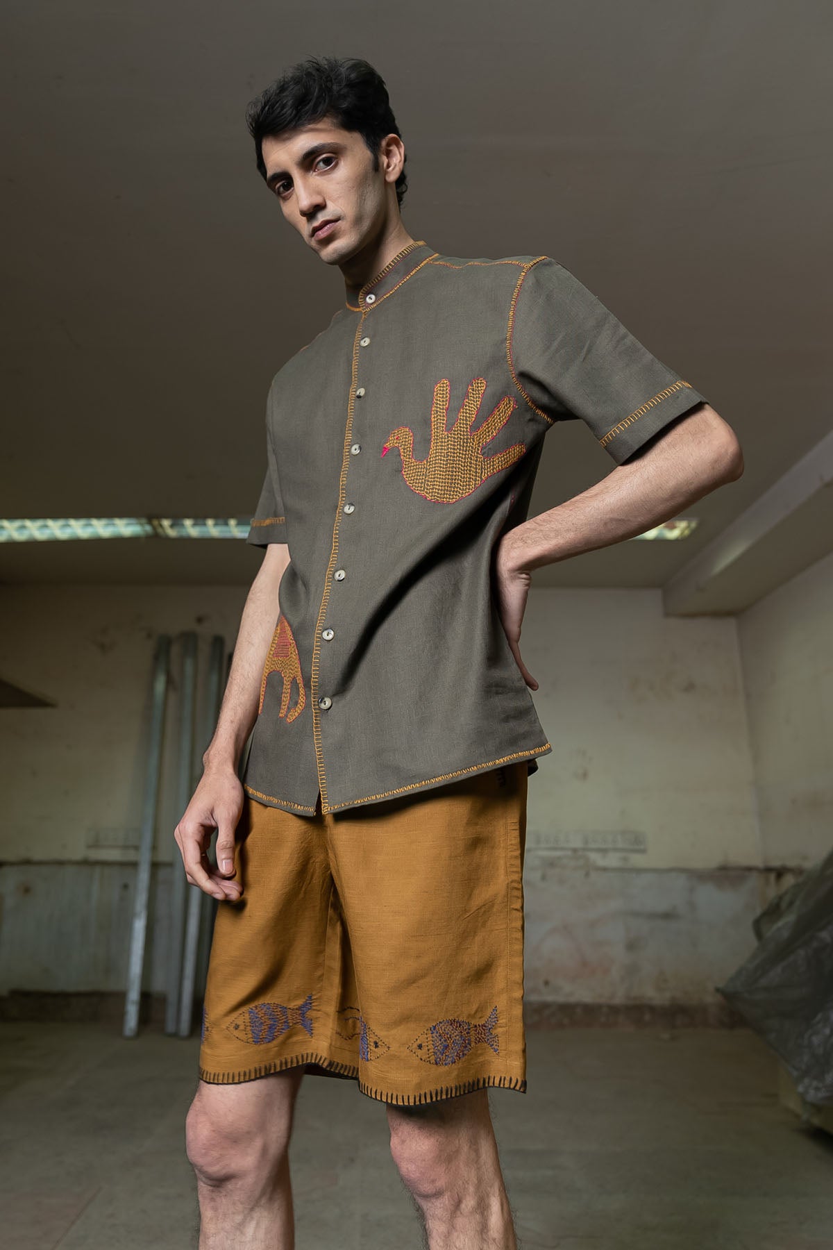 Olive Embroidered Shirt